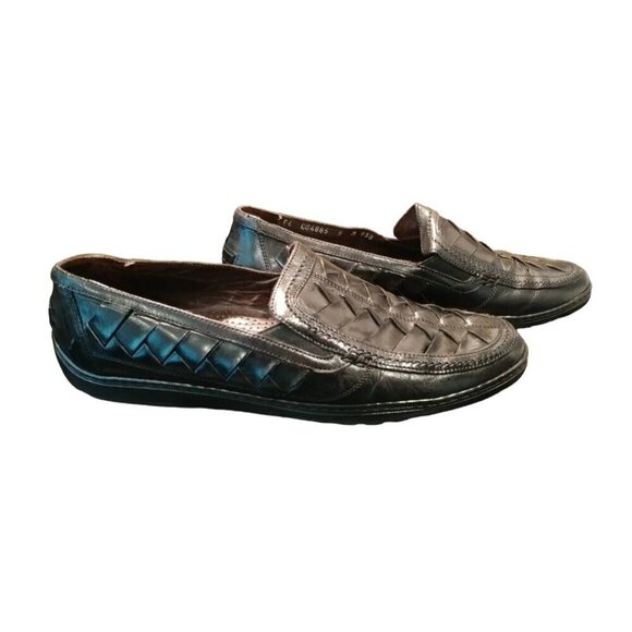Bragano By Cole Haan Italian Woven Black Leather Classic Rubber Sole Loafers 10 - Picture 2 of 6